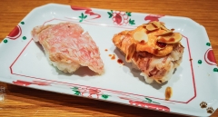 Fatty Tuna (Toro) and Baby Lobster (Uchiwa-Ebi) - Sushi SAM's EDOMATA