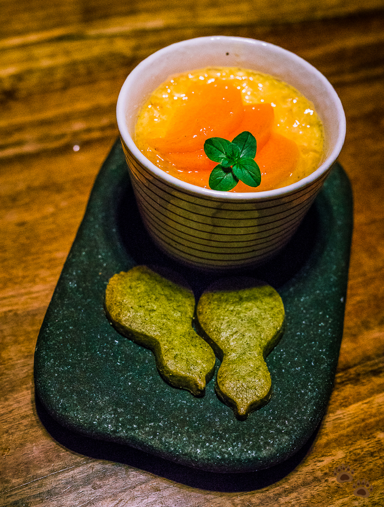 Daiginjyo Sake Kasu Pudding With Persimmon and Cinnamon Gelatin (Daiginjyo Purinn) - Ippuku, Berkeley, CA